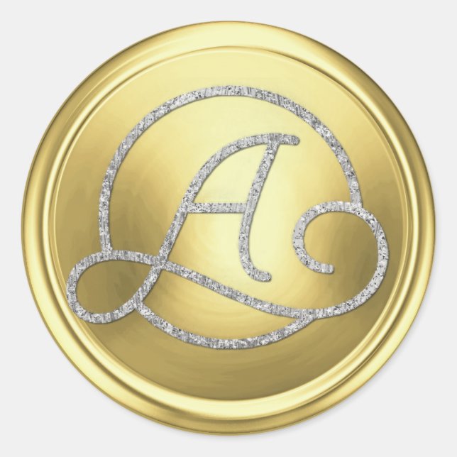 ALL INITIALS Silver Circle Monogram Soft Gold Classic Round Sticker (Front)