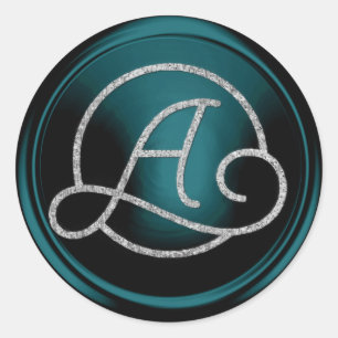 ALL INITIALS Silver Circle Monogram Teal Blue Classic Round Sticker