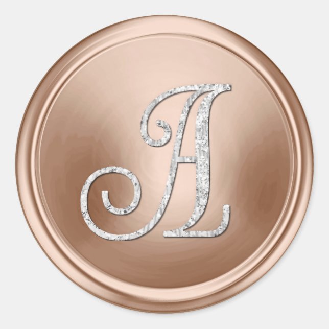 ALL INITIALS Silver Monogram 3 Blush Pink Classic Round Sticker (Front)