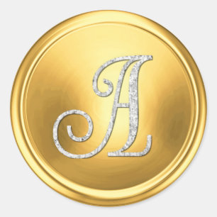 ALL INITIALS Silver Monogram 3 Bright Gold Classic Round Sticker