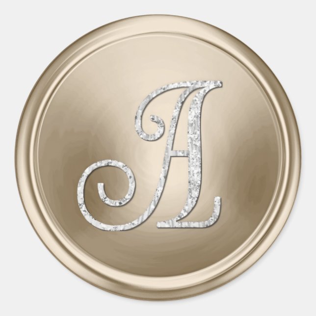 ALL INITIALS Silver Monogram 3 Champagne Classic Round Sticker (Front)