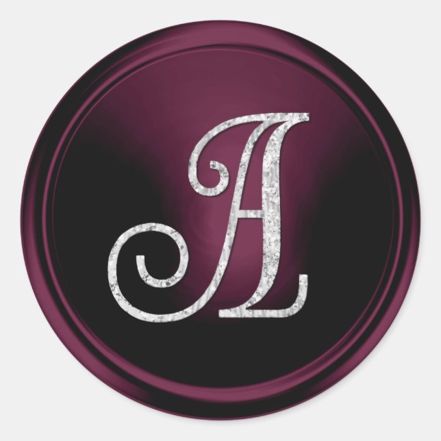 ALL INITIALS Silver Monogram 3 Dark Plum Classic Round Sticker (Front)