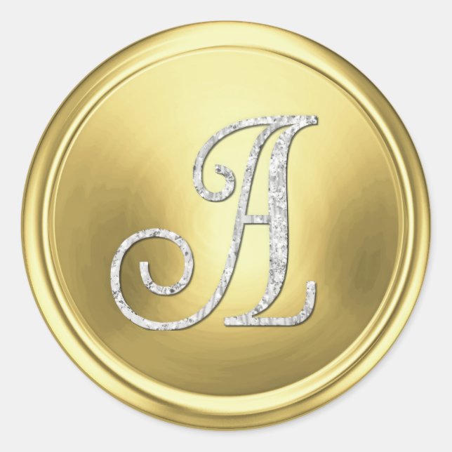 ALL INITIALS Silver Monogram 3 Gold Classic Round Sticker (Front)