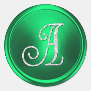 ALL INITIALS Silver Monogram 3 Kelly Green Classic Round Sticker