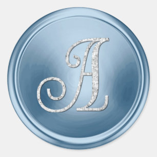 ALL INITIALS Silver Monogram 3 Light Blue Classic Round Sticker