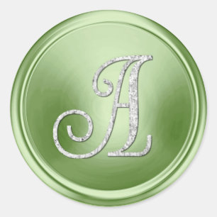 ALL INITIALS Silver Monogram 3 Light Green Classic Round Sticker