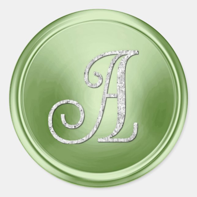 ALL INITIALS Silver Monogram 3 Light Green Classic Round Sticker (Front)