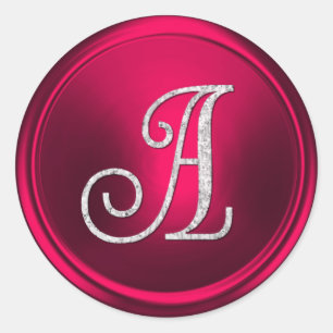 ALL INITIALS Silver Monogram 3 Magenta Classic Round Sticker