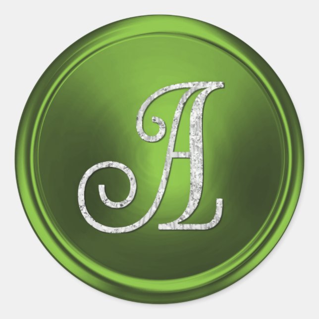 ALL INITIALS Silver Monogram 3 Olive Green Classic Round Sticker (Front)