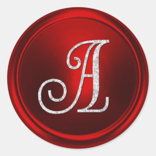 ALL INITIALS Silver Monogram 3 Red Classic Round Sticker
