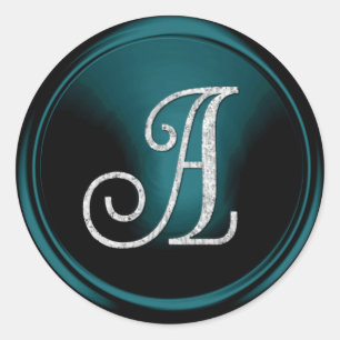 ALL INITIALS Silver Monogram 3 Teal Blue Classic Round Sticker