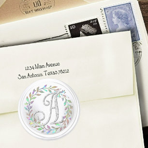 ALL INITIALS Silver Monogram 3 Wreath Classic Round Sticker