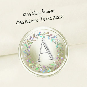 ALL INITIALS Silver Monogram Off White Wreath Classic Round Sticker