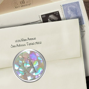 ALL INITIALS Silver Monogram on Mother of Pearl  Classic Round Sticker