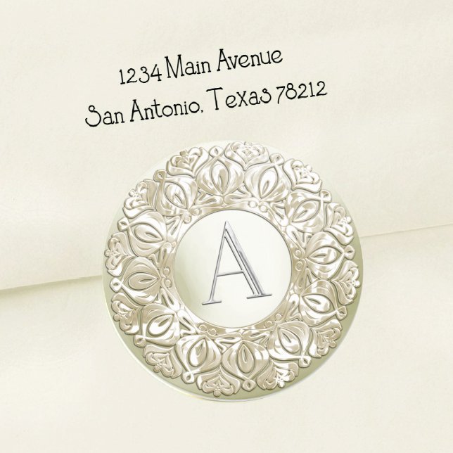 ALL INITIALS Silver Monogram Pearly Filigree Edge Classic Round Sticker (Creator Uploaded)