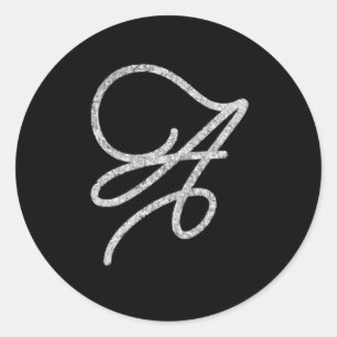 ALL INITIALS Silver Script Monogram Any Colour Classic Round Sticker