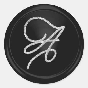 ALL INITIALS Silver Script Monogram Black Classic Round Sticker