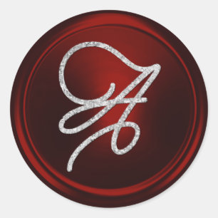 ALL INITIALS Silver Script Monogram Deep Red Classic Round Sticker