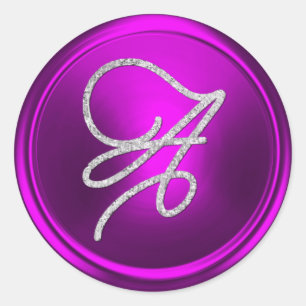 ALL INITIALS Silver Script Monogram Fuchsia  Classic Round Sticker