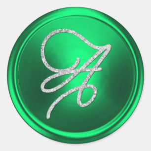 ALL INITIALS Silver Script Monogram Kelly Green Classic Round Sticker