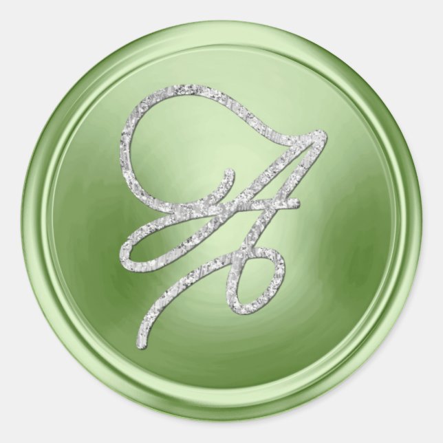 ALL INITIALS Silver Script Monogram Light Green Classic Round Sticker (Front)