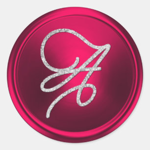 ALL INITIALS Silver Script Monogram Magenta Classic Round Sticker