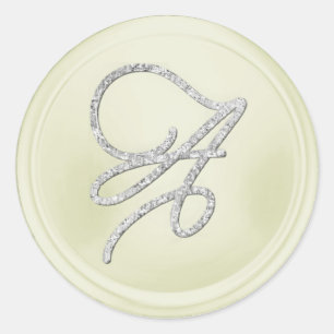 ALL INITIALS Silver Script Monogram Off White Classic Round Sticker