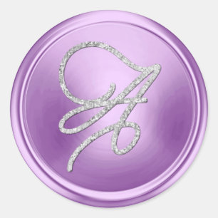 ALL INITIALS Silver Script Monogram Orchid Purple Classic Round Sticker