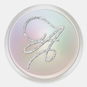 ALL INITIALS Silver Script Monogram Pearl Gray Classic Round Sticker