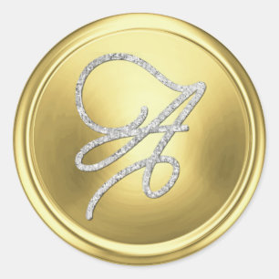 ALL INITIALS Silver Script Monogram Soft Gold Classic Round Sticker