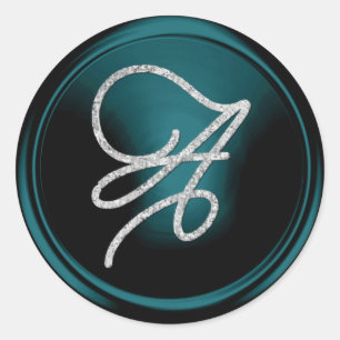 ALL INITIALS Silver Script Monogram Teal Blue Classic Round Sticker