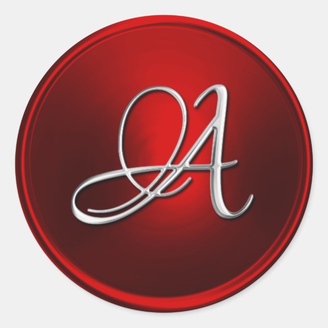 ALL INITIALS Silver Script on Red Classic Round Sticker (Front)