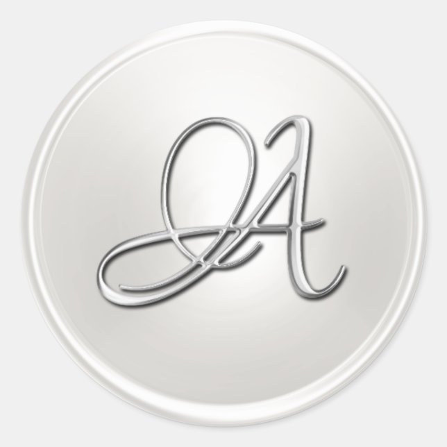 ALL INITIALS Silver Script on White Classic Round Sticker (Front)