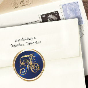 ALL INTIALS Gold Monogram Initial Navy Blue Classic Round Sticker