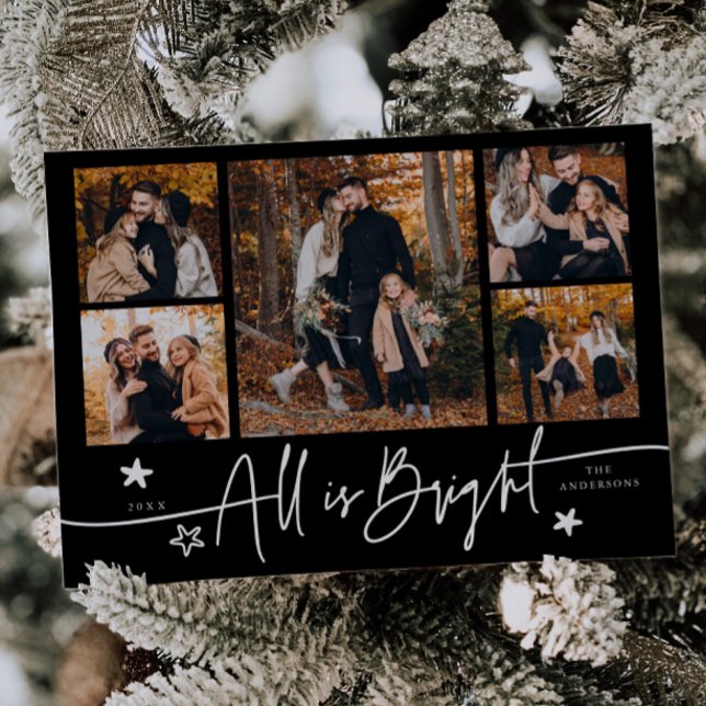 All Is Bright Black Multi Photo Holiday Card (Creator Uploaded)