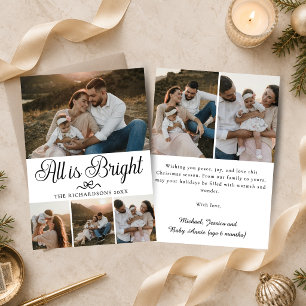 All Is Bright Black & White Multi Photo Christmas Holiday Card