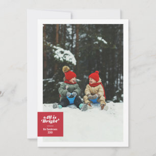 All Is Bright Bold Red Chequerboard Festive Holiday Card