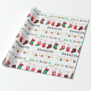 All Is Bright Christmas personalized Name  Wrapping Paper