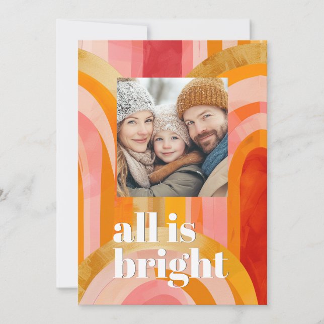All is Bright Colourful Whimsical Holiday Photo Card (Front)