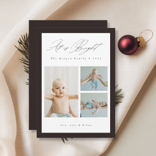 All is Bright Cute Baby 3 Family Photo Christmas Holiday Card