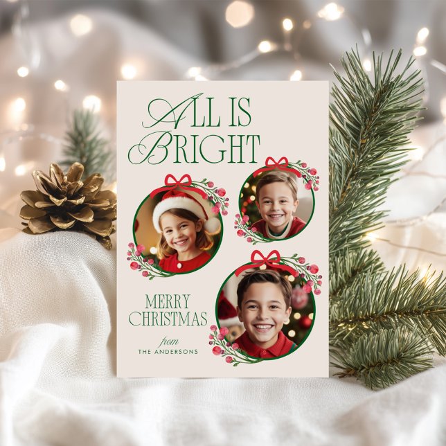 All is Bright Cute Baubles Photo Holiday Card (Creator Uploaded)