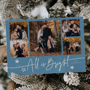 All Is Bright Denim Blue Multi Photo Holiday Card