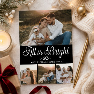 All Is Bright Elegant Black Multi Photo Christmas Holiday Card