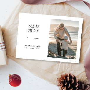 All Is Bright Minimalist Coastal Family Photo Holiday Card