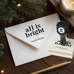 All Is Bright Personalized Christmas Rubber Stamp