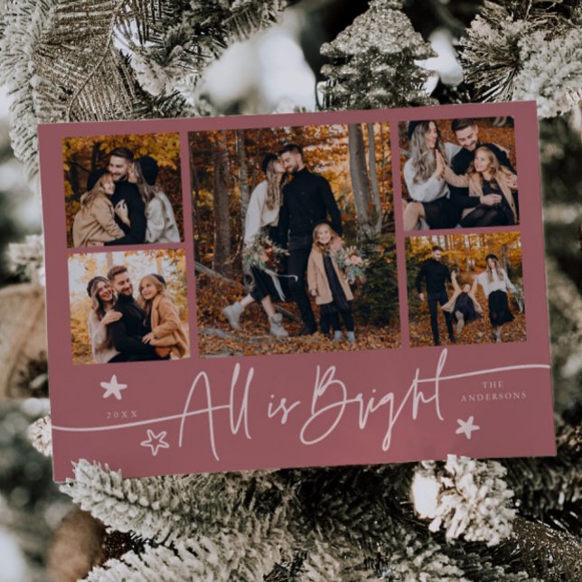 All Is Bright Pink Multi Photo Holiday Card (Creator Uploaded)