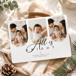 All Is Bright Script Triptych Christmas photo Holiday Card