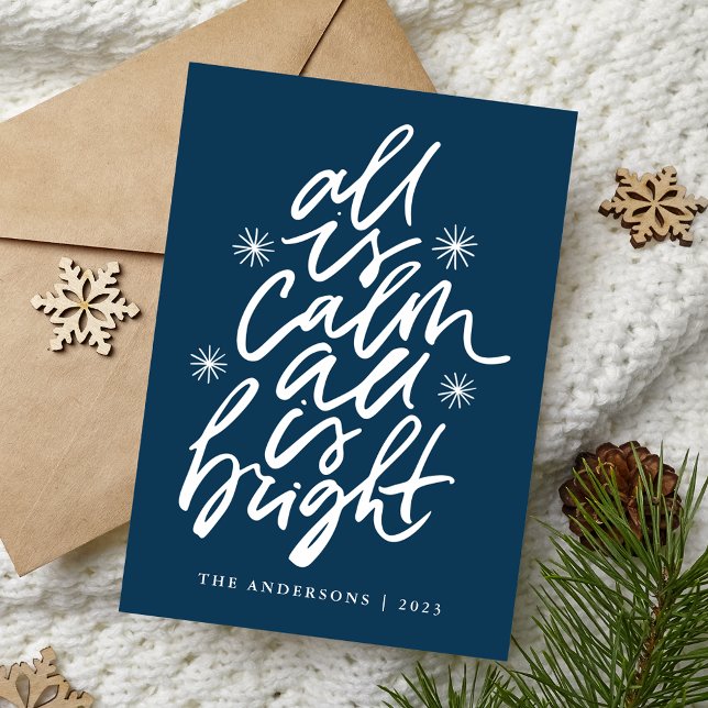 All Is Calm All Is Bright Navy Non-Photo Holiday Card (Creator Uploaded)