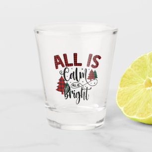 All is calm all is bright Plaid Christmas Tree  Shot Glass