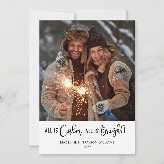 All is Calm All is Bright Two Photo Holiday Card (Front)